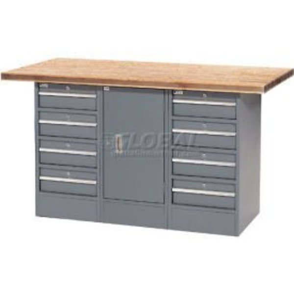 Global Equipment Workbench w/ Shop Top Square Edge, 8 Drawers   1 Cabinet, 60"W x 30"D, Gray 239177